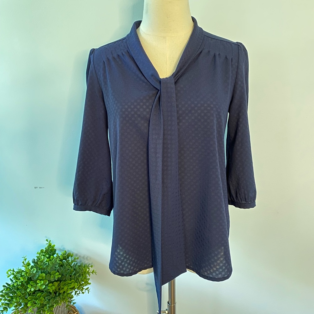 Navy blouse with tie neck